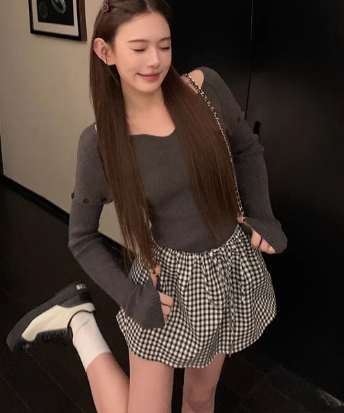 AsheKsha(アシクシャ)の「ドローストリングチェックミニスカート(スカート・レディース・ブラック×ホワイト・F)」の19枚目の写真