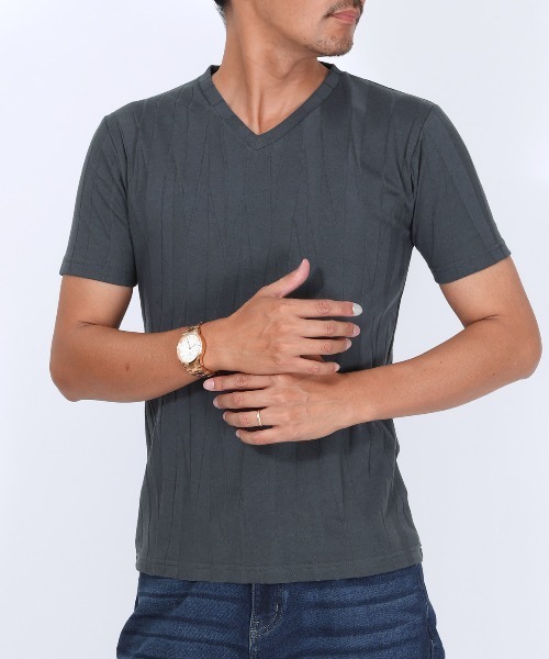 LUXSTYLE(ラグスタイル)の「半袖VネックTシャツ(Tシャツ/カットソー・メンズ・ブラック/チャコール/ホワイト・S/XL/L/M)」の3枚目の写真
