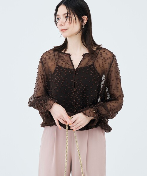 NOLLEY’S(ノーリーズ)の「ウォッシャブル【KIRYU】シアードット羽織ブラウス(シャツ/ブラウス・レディース・ブラック/ブラウン・38)」の2枚目の写真