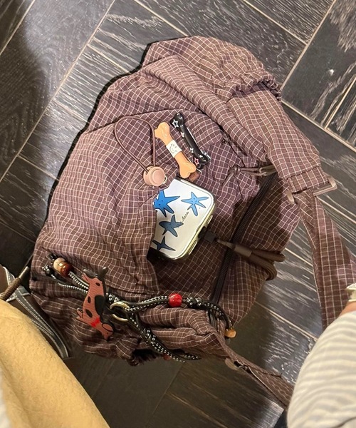 Vipoa（ヴィポア）の「String plaid shoulder bag（ショルダーバッグ・レディース・ブラウン/ホワイト/ブラック/カーキ/アイボリー/パープル/ライトピンク/ブルー/オレンジ・FREE）」の15枚目の写真