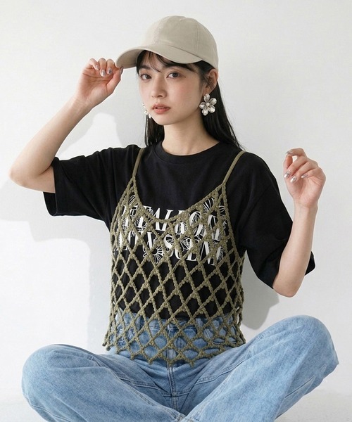 CRB(シーアールビー)の「クロシェキャミソール(ニット/セーター・レディース・カーキ/アイボリー/ブラック・F)」の5枚目の写真