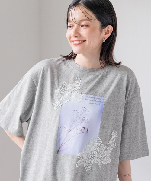 studio CLIP（スタディオクリップ）の「レースフラワーフォトTシャツ（Tシャツ/カットソー・レディース・ホワイト/杢グレー/スモーク・FREE）」の12枚目の写真