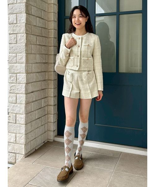 LILY BROWN(リリーブラウン)の「ツイードジャケット(ノーカラージャケット・レディース・ダークグリーン/マルチ/アイボリー・F)」の19枚目の写真