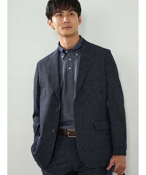 Perfect Suit FActory（パーフェクトスーツファクトリー）の「【EDWINコラボ】シアサッカー 【サラッと涼しい/軽量/シワになりにくい/ウォッシャブル】　デニムジャケット（テーラードジャケット・メンズ・ブラック/ネイビー・LL/M/L）」の2枚目の写真