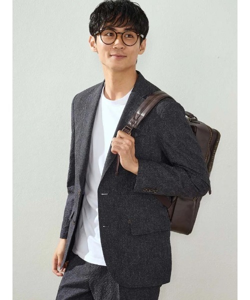 Perfect Suit FActory（パーフェクトスーツファクトリー）の「【EDWINコラボ】シアサッカー 【サラッと涼しい/軽量/シワになりにくい/ウォッシャブル】　デニムジャケット（テーラードジャケット・メンズ・ブラック/ネイビー・LL/M/L）」の3枚目の写真