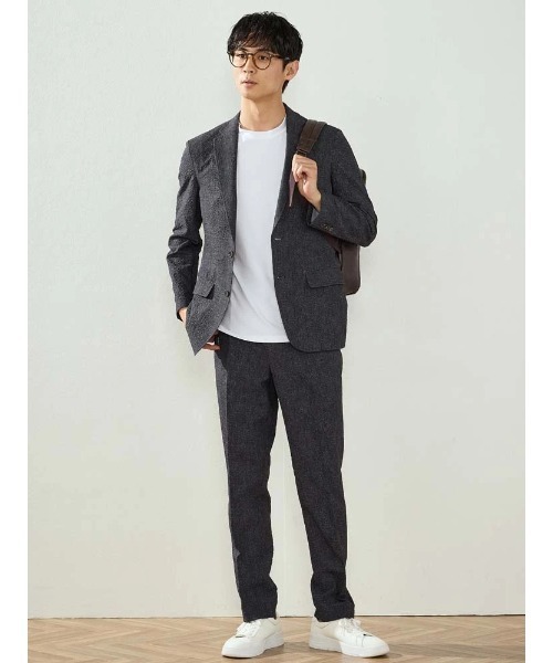 Perfect Suit FActory（パーフェクトスーツファクトリー）の「【EDWINコラボ】シアサッカー 【サラッと涼しい/軽量/シワになりにくい/ウォッシャブル】　デニムジャケット（テーラードジャケット・メンズ・ブラック/ネイビー・LL/M/L）」の4枚目の写真