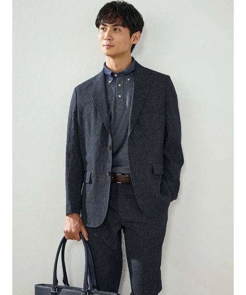Perfect Suit FActory（パーフェクトスーツファクトリー）の「【EDWINコラボ】シアサッカー 【サラッと涼しい/軽量/シワになりにくい/ウォッシャブル】　デニムジャケット（テーラードジャケット・メンズ・ブラック/ネイビー・LL/M/L）」の9枚目の写真