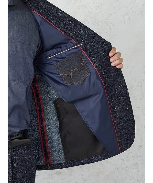 Perfect Suit FActory（パーフェクトスーツファクトリー）の「【EDWINコラボ】シアサッカー 【サラッと涼しい/軽量/シワになりにくい/ウォッシャブル】　デニムジャケット（テーラードジャケット・メンズ・ブラック/ネイビー・LL/M/L）」の19枚目の写真