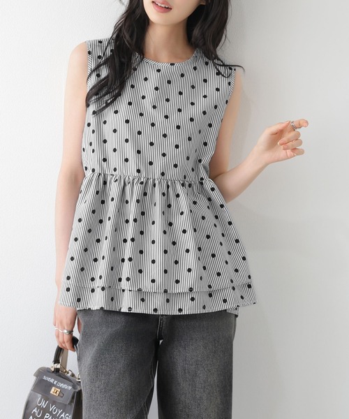 AMELY(エミリー)の「ドット×ストライプ ペプラムブラウス(シャツ/ブラウス・レディース・グレー/ピンク/ブルー・フリー)」の22枚目の写真