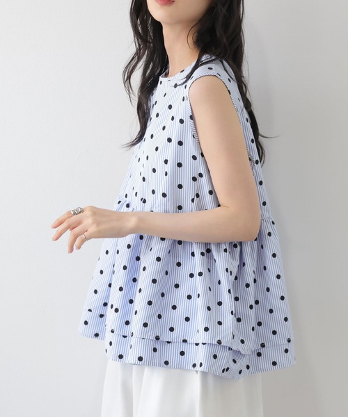 AMELY(エミリー)の「ドット×ストライプ ペプラムブラウス(シャツ/ブラウス・レディース・グレー/ピンク/ブルー・フリー)」の16枚目の写真