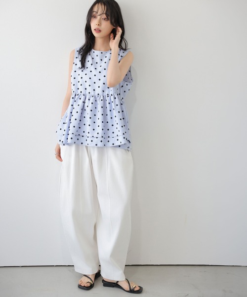 AMELY(エミリー)の「ドット×ストライプ ペプラムブラウス(シャツ/ブラウス・レディース・グレー/ピンク/ブルー・フリー)」の17枚目の写真