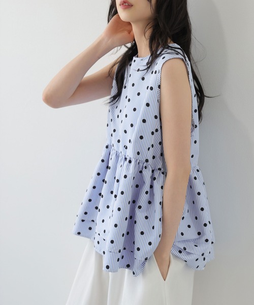 AMELY(エミリー)の「ドット×ストライプ ペプラムブラウス(シャツ/ブラウス・レディース・グレー/ピンク/ブルー・フリー)」の20枚目の写真
