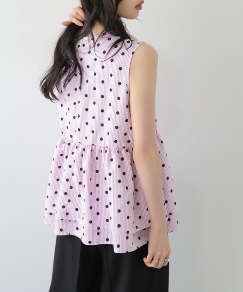 AMELY(エミリー)の「ドット×ストライプ ペプラムブラウス(シャツ/ブラウス・レディース・グレー/ピンク/ブルー・フリー)」の21枚目の写真