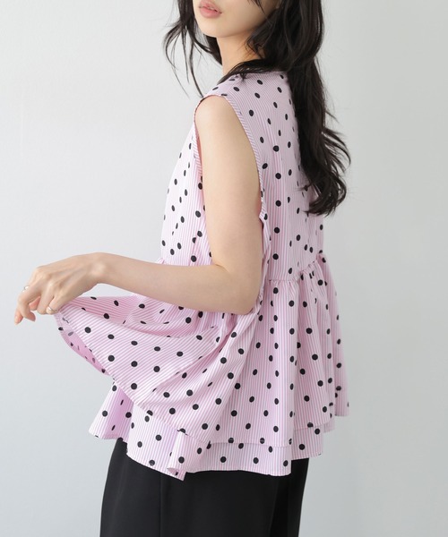 AMELY(エミリー)の「ドット×ストライプ ペプラムブラウス(シャツ/ブラウス・レディース・グレー/ピンク/ブルー・フリー)」の11枚目の写真
