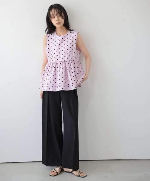 AMELY(エミリー)の「ドット×ストライプ ペプラムブラウス(シャツ/ブラウス・レディース・グレー/ピンク/ブルー・フリー)」の13枚目の写真