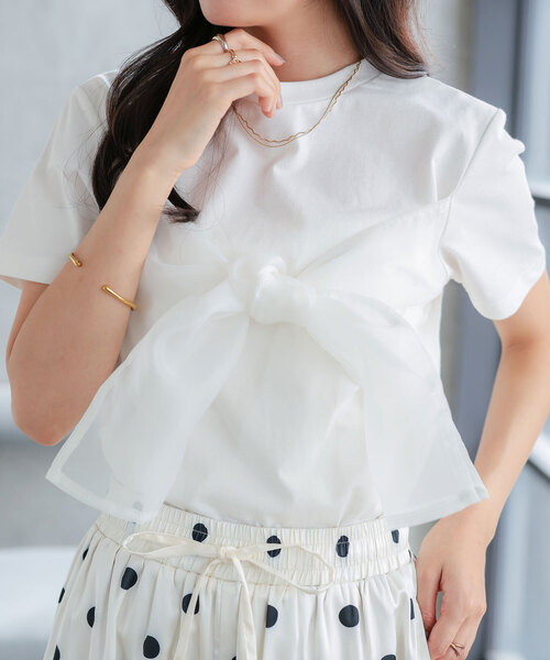 KOBE LETTUCE(コウベレタス)の「選べるドットロゴorリボンデザイン半袖Tシャツ(Tシャツ/カットソー・レディース・ブラック系その他/ブラック/オフホワイト/ホワイト系その他・M)」の2枚目の写真