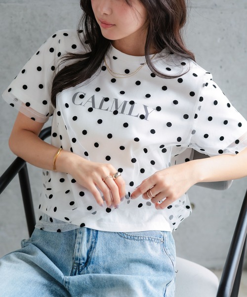 KOBE LETTUCE(コウベレタス)の「選べるドットロゴorリボンデザイン半袖Tシャツ(Tシャツ/カットソー・レディース・ブラック系その他/ブラック/オフホワイト/ホワイト系その他・M)」の7枚目の写真