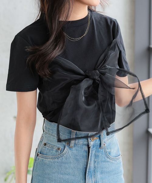 KOBE LETTUCE(コウベレタス)の「選べるドットロゴorリボンデザイン半袖Tシャツ(Tシャツ/カットソー・レディース・ブラック系その他/ブラック/オフホワイト/ホワイト系その他・M)」の8枚目の写真