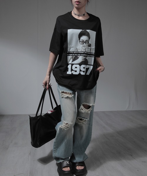 nonomi（ノノミ）の「フォトプリント＆ナンバーロゴ オーバーサイズ半袖Tシャツ（Tシャツ/カットソー・レディース・ブラック/ホワイト・XL）」の8枚目の写真
