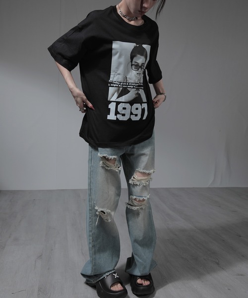 nonomi（ノノミ）の「フォトプリント＆ナンバーロゴ オーバーサイズ半袖Tシャツ（Tシャツ/カットソー・レディース・ブラック/ホワイト・XL）」の11枚目の写真