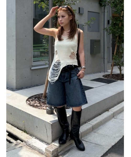 LAGUA GEM(ラグアジェム)の「WIDE LOOSEY HALF デニム(デニムパンツ・レディース・ブラック/ブルー・X-SMALL/SMALL/MEDIUM)」の13枚目の写真