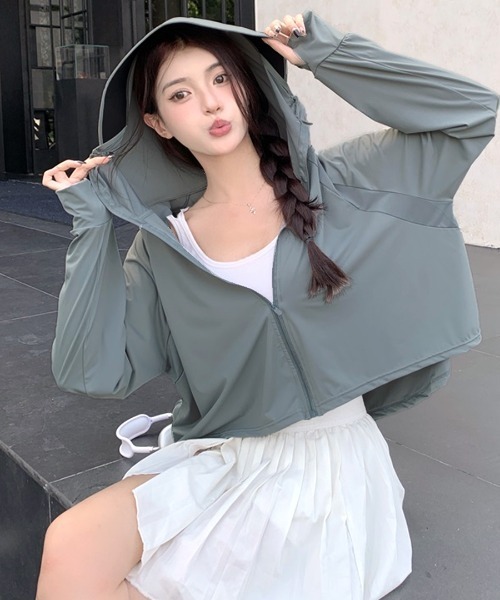 Riff（リフ）の「フェイスラッシュガード　パーカー（パーカー・レディース・ベージュ/ホワイト/グレー・FREE）」の21枚目の写真