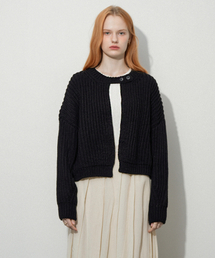 Button Neck Knit Cardigan (Black)