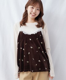 レーストリム花刺繍ベロアキャミチュニック