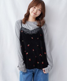 レーストリム花刺繍ベロアキャミチュニック