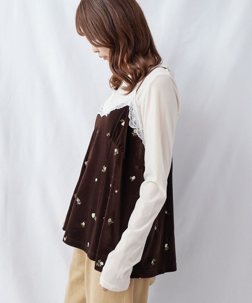 archives（アルシーヴ）の「レーストリム花刺繍ベロアキャミチュニック（シャツ/ブラウス・レディース・ブラウン/ブラック・MEDIUM）」の15枚目の写真
