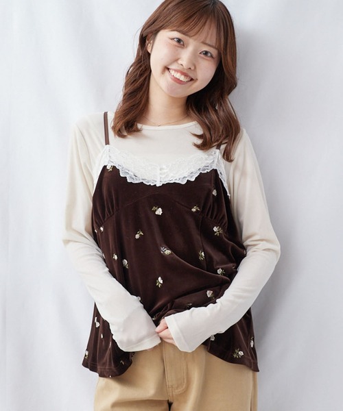 archives（アルシーヴ）の「レーストリム花刺繍ベロアキャミチュニック（シャツ/ブラウス・レディース・ブラウン/ブラック・MEDIUM）」の16枚目の写真