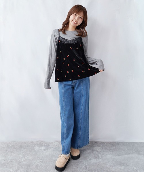 archives（アルシーヴ）の「レーストリム花刺繍ベロアキャミチュニック（シャツ/ブラウス・レディース・ブラウン/ブラック・MEDIUM）」の7枚目の写真