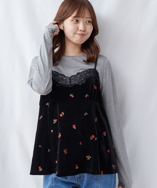 archives（アルシーヴ）の「レーストリム花刺繍ベロアキャミチュニック（シャツ/ブラウス・レディース・ブラウン/ブラック・MEDIUM）」の4枚目の写真