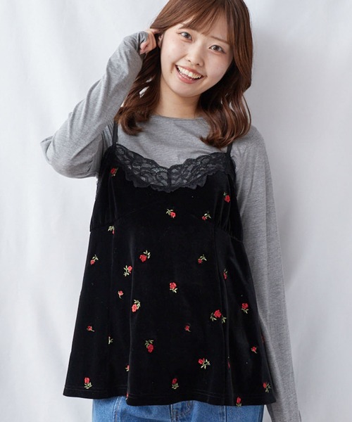 archives（アルシーヴ）の「レーストリム花刺繍ベロアキャミチュニック（シャツ/ブラウス・レディース・ブラウン/ブラック・MEDIUM）」の3枚目の写真