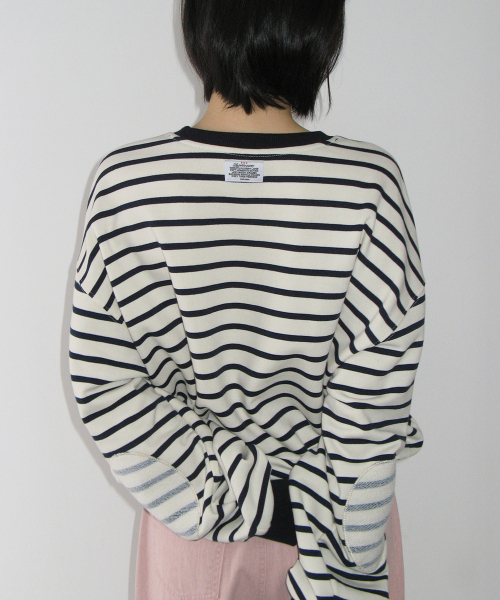 RONRON（ロンロン）の「ELBOW PATCH STRIPE SWEATSHIRT IVORY（スウェット・レディース・その他・FREE）」の2枚目の写真