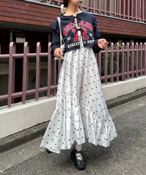 w closet(ダブルクローゼット)の「カレッジボレロ+ワンピース(ワンピース・レディース・イエロー/ライトグレー/ネイビー/ブルー・FREE)」の2枚目の写真