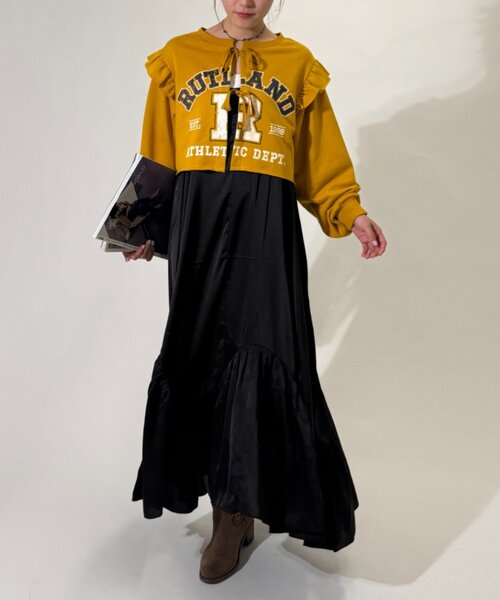 w closet(ダブルクローゼット)の「カレッジボレロ+ワンピース(ワンピース・レディース・イエロー/ライトグレー/ネイビー/ブルー・FREE)」の4枚目の写真