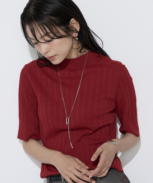 COMME CA(コムサ)の「コットンダルストレッチ ケーブル半袖プルオーバー(ニット/セーター・レディース・ブラウン/レッド/オフホワイト・9号/11号)」の10枚目の写真