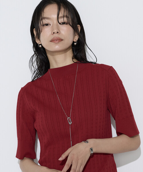 COMME CA(コムサ)の「コットンダルストレッチ ケーブル半袖プルオーバー(ニット/セーター・レディース・ブラウン/レッド/オフホワイト・9号/11号)」の11枚目の写真