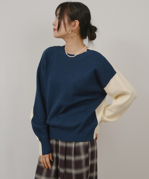 palm RICHE(ポームリシュ)の「ミラノリブバイカラーニット(ニット/セーター・レディース・ネイビー/オフホワイト/ブラック・M)」の3枚目の写真