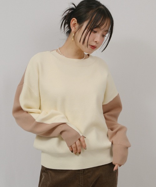 palm RICHE(ポームリシュ)の「ミラノリブバイカラーニット(ニット/セーター・レディース・ネイビー/オフホワイト/ブラック・M)」の1枚目の写真