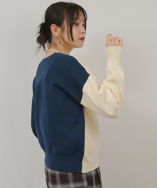 palm RICHE(ポームリシュ)の「ミラノリブバイカラーニット(ニット/セーター・レディース・ネイビー/オフホワイト/ブラック・M)」の6枚目の写真
