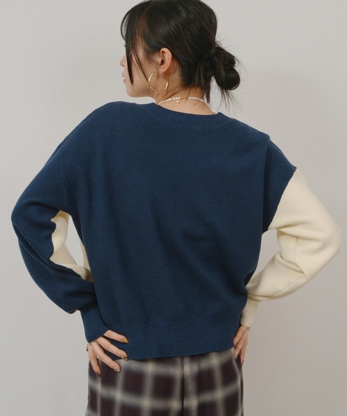 palm RICHE(ポームリシュ)の「ミラノリブバイカラーニット(ニット/セーター・レディース・ネイビー/オフホワイト/ブラック・M)」の7枚目の写真