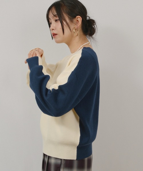 palm RICHE(ポームリシュ)の「ミラノリブバイカラーニット(ニット/セーター・レディース・ネイビー/オフホワイト/ブラック・M)」の8枚目の写真