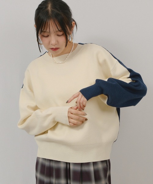 palm RICHE(ポームリシュ)の「ミラノリブバイカラーニット(ニット/セーター・レディース・ネイビー/オフホワイト/ブラック・M)」の4枚目の写真