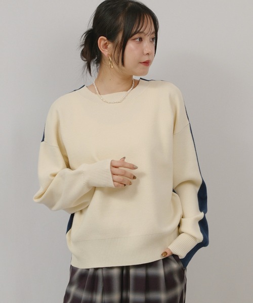 palm RICHE(ポームリシュ)の「ミラノリブバイカラーニット(ニット/セーター・レディース・ネイビー/オフホワイト/ブラック・M)」の5枚目の写真