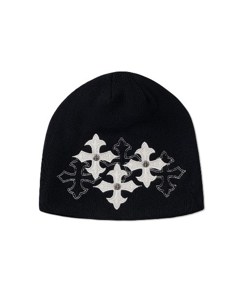 ビーニー｜Multiple Cross Leather Patch Beanie｜SUPPLIER（ニット