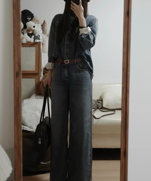 FAVORITO(ファヴォリート)の「デニムシングルブレストシャツパンツセットアップ(セットアップ・レディース・ダークブルー/ライトブルー・XL/L/M/S)」の14枚目の写真