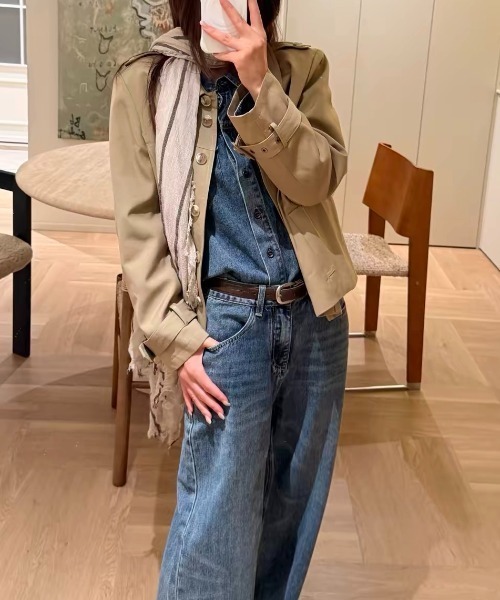 FAVORITO(ファヴォリート)の「デニムシングルブレストシャツパンツセットアップ(セットアップ・レディース・ダークブルー/ライトブルー・XL/L/M/S)」の16枚目の写真