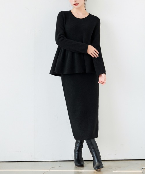 セール】【2026AW】ペプラムニット×Iラインロングスカート 2点